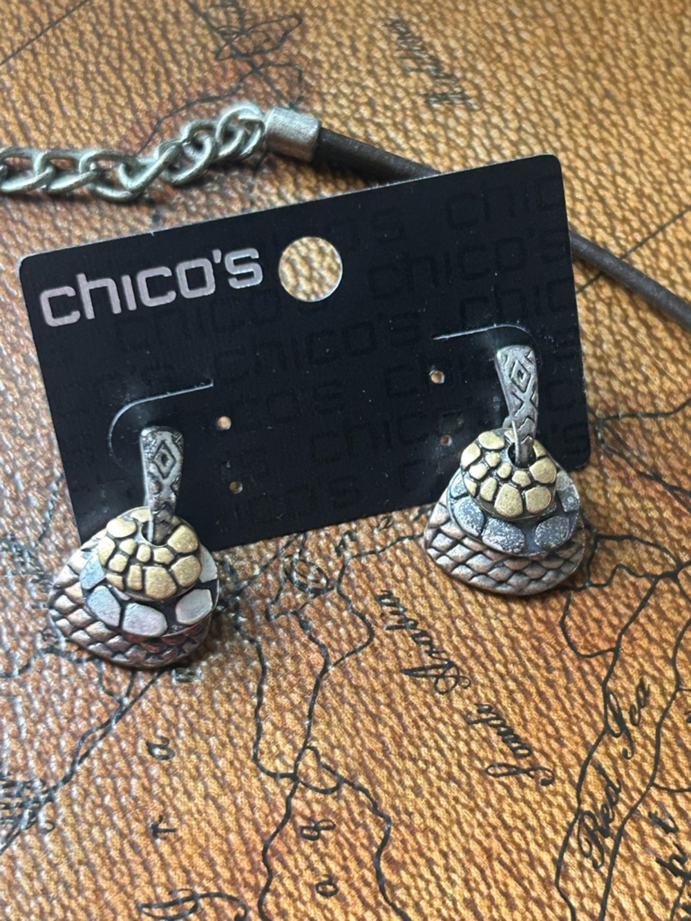 Chico's Metal Pendant Corded Necklace & Earring Set Copper/Brass/Silver - Picture 4 of 9